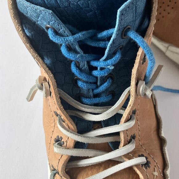 Mens Brown Leather Sneakers Blue Insert Double Lace Beds Made in Portugal - Picture 4 of 6